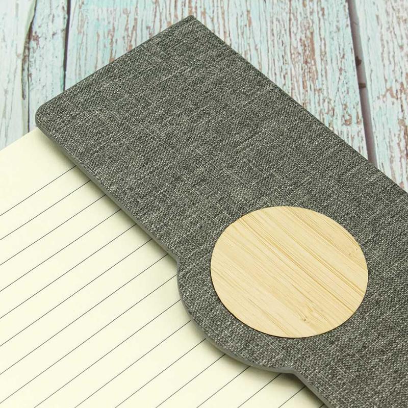 A5 Size RPET Fabric Hard Cover Notebook With Round Bamboo Trims and Magnetic